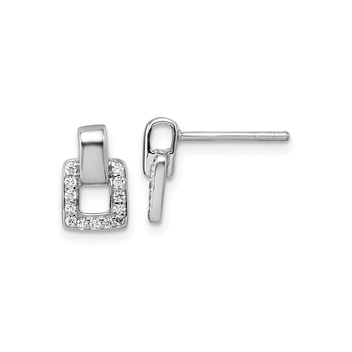 Sterling Silver Geometric Dangle Earrings with Cubic Zirconia and Open Link Design