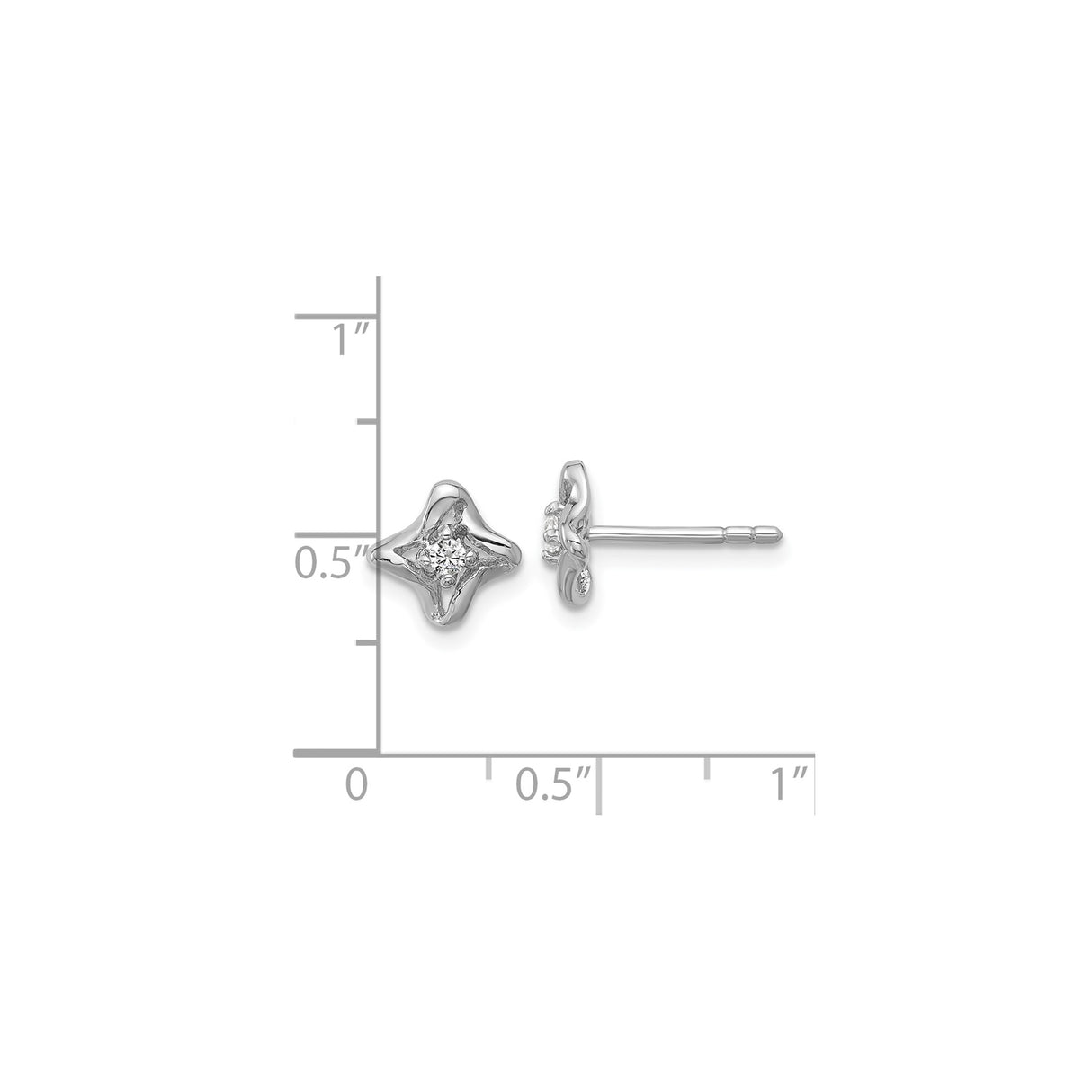 Sterling Silver Star Stud Earrings with Cubic Zirconia, Rhodium Plated Minimalist Floral Design
