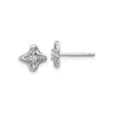 Sterling Silver Star Stud Earrings with Cubic Zirconia, Rhodium Plated Minimalist Floral Design