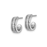 Sterling Silver Hoop Earrings with Channel Set Round Cubic Zirconia, Polished Modern Design
