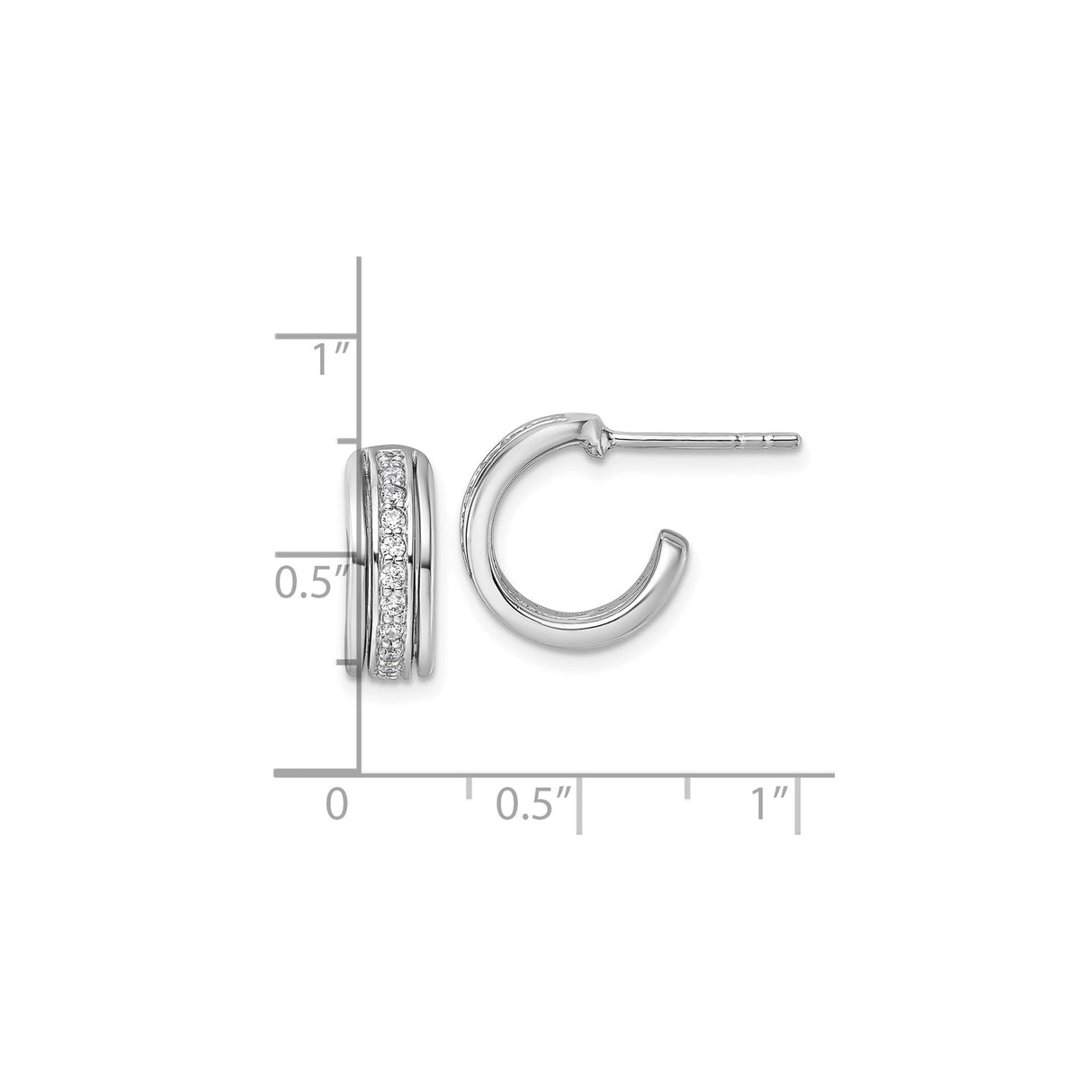 Sterling Silver Hoop Earrings with Channel Set Round Cubic Zirconia, Polished Modern Design