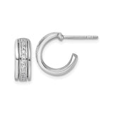 Sterling Silver Hoop Earrings with Channel Set Round Cubic Zirconia, Polished Modern Design