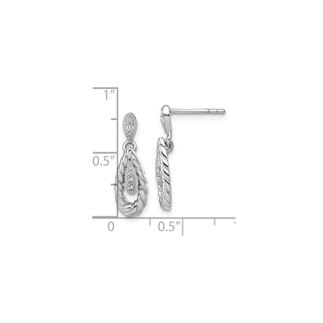 Sterling Silver Teardrop Dangle Earrings with Cubic Zirconia and Twisted Rope Design