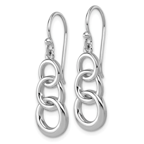 Sterling Silver Drop Earrings with Interlocking Open Circles, Triple Ring Dangle Design