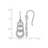Sterling Silver Drop Earrings with Interlocking Open Circles, Triple Ring Dangle Design