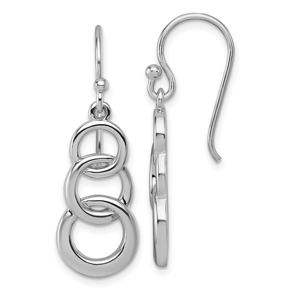 Sterling Silver Drop Earrings with Interlocking Open Circles, Triple Ring Dangle Design