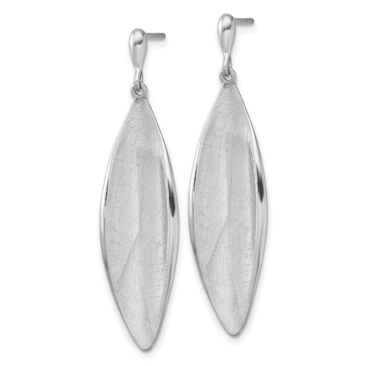 Sterling Silver Drop Earrings, Elongated Marquise Design with Brushed Textured Finish