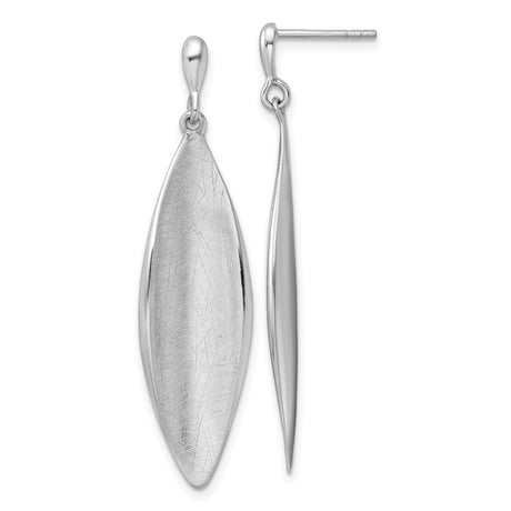 Sterling Silver Drop Earrings, Elongated Marquise Design with Brushed Textured Finish