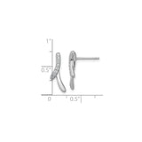 Sterling Silver Stud Earrings with Clear Cubic Zirconia, Modern Curved Design, Rhodium Plated