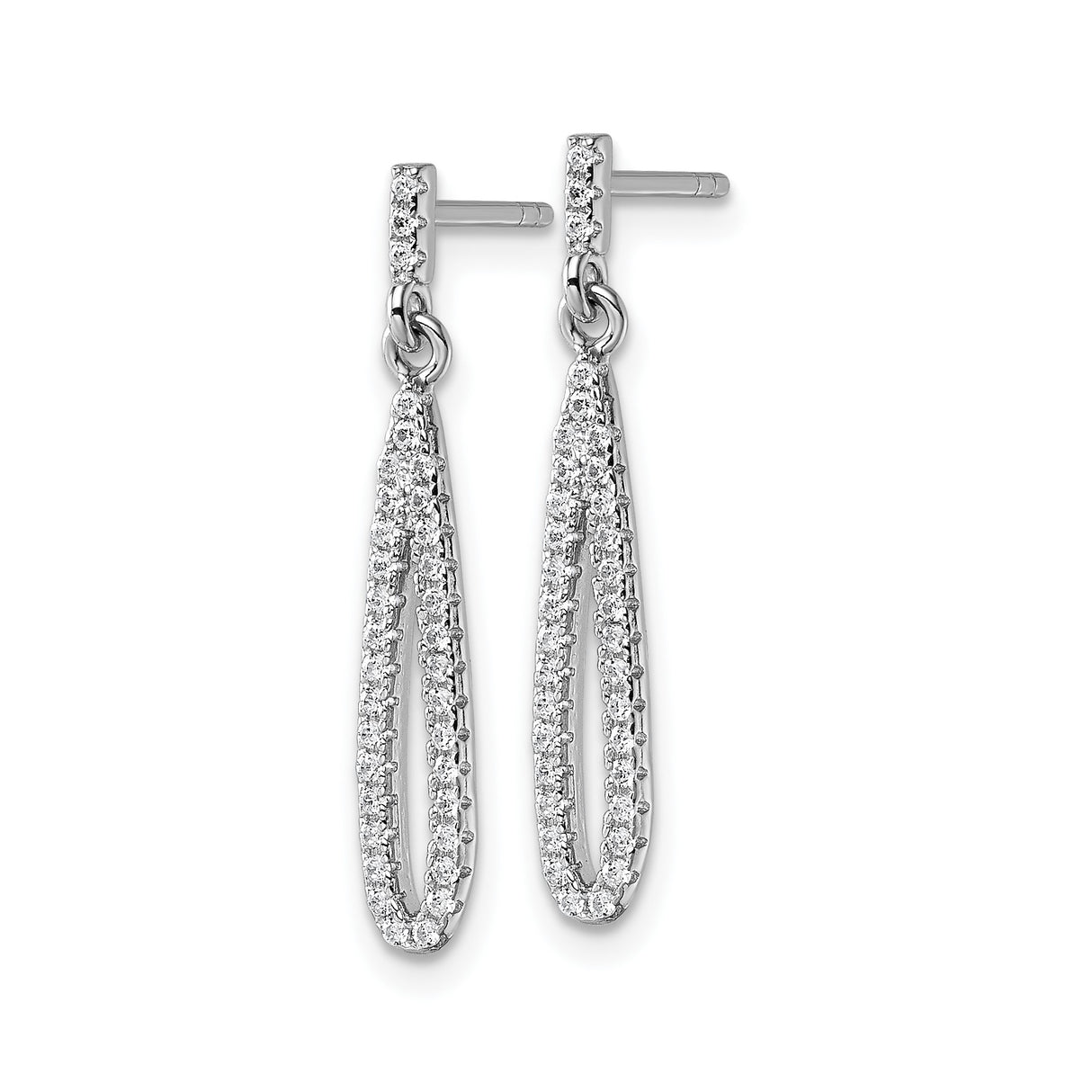 Sterling Silver Dangle Earrings with Cubic Zirconia, Elongated Teardrop Design