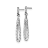 Sterling Silver Dangle Earrings with Cubic Zirconia, Elongated Teardrop Design