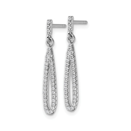 Sterling Silver Dangle Earrings with Cubic Zirconia, Elongated Teardrop Design