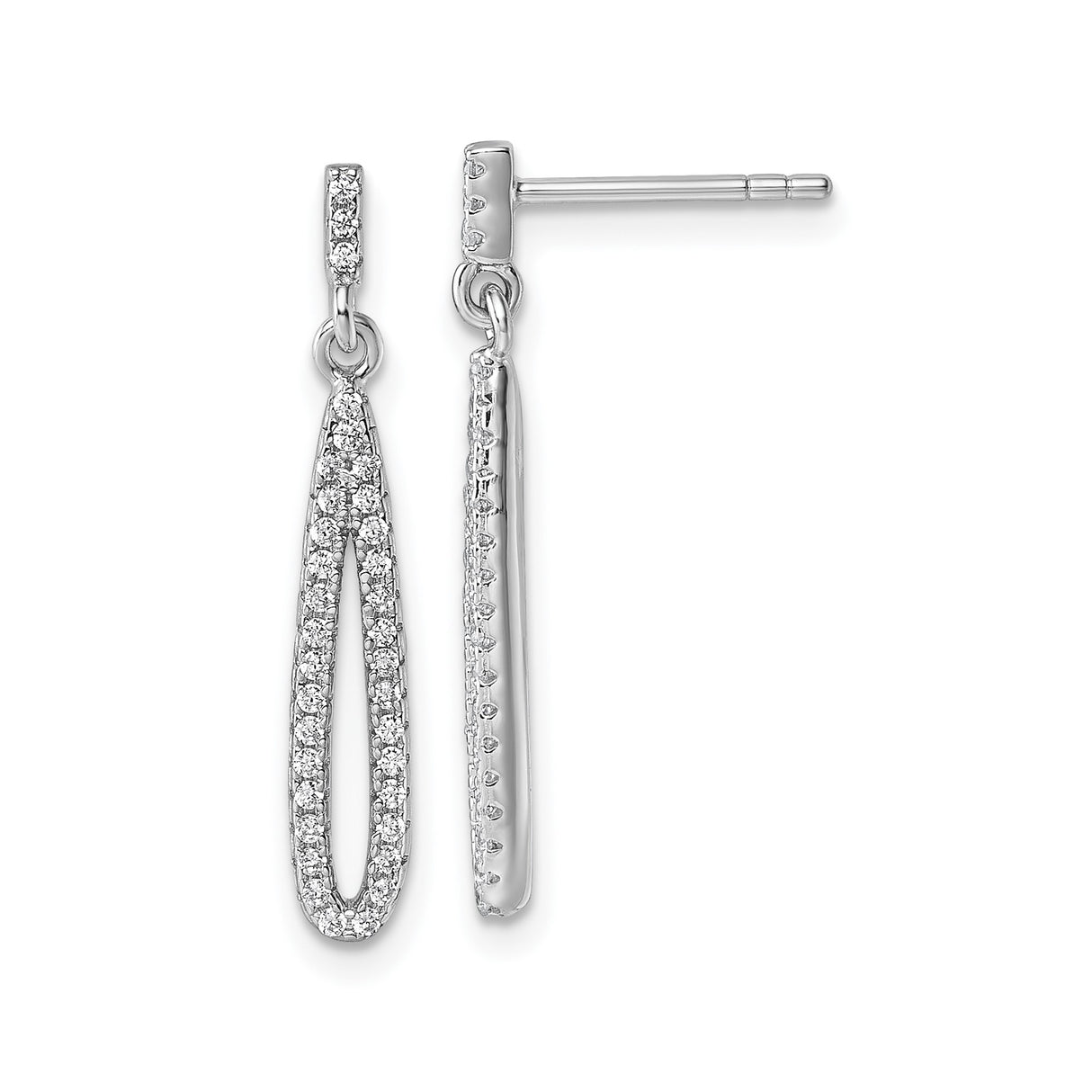 Sterling Silver Dangle Earrings with Cubic Zirconia, Elongated Teardrop Design