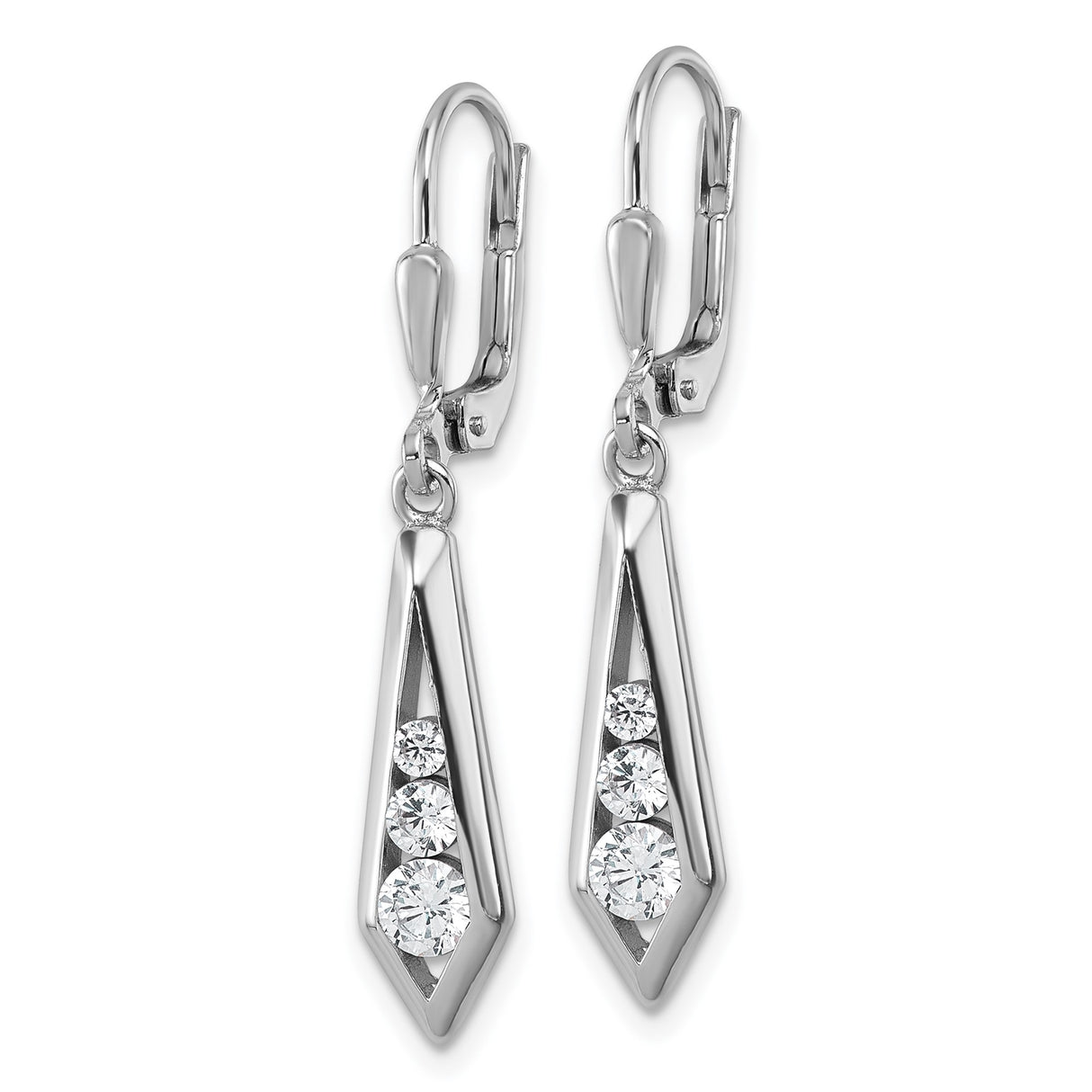 Sterling Silver Drop Earrings with Graduated Round Cubic Zirconia, Leverback Dangle Design
