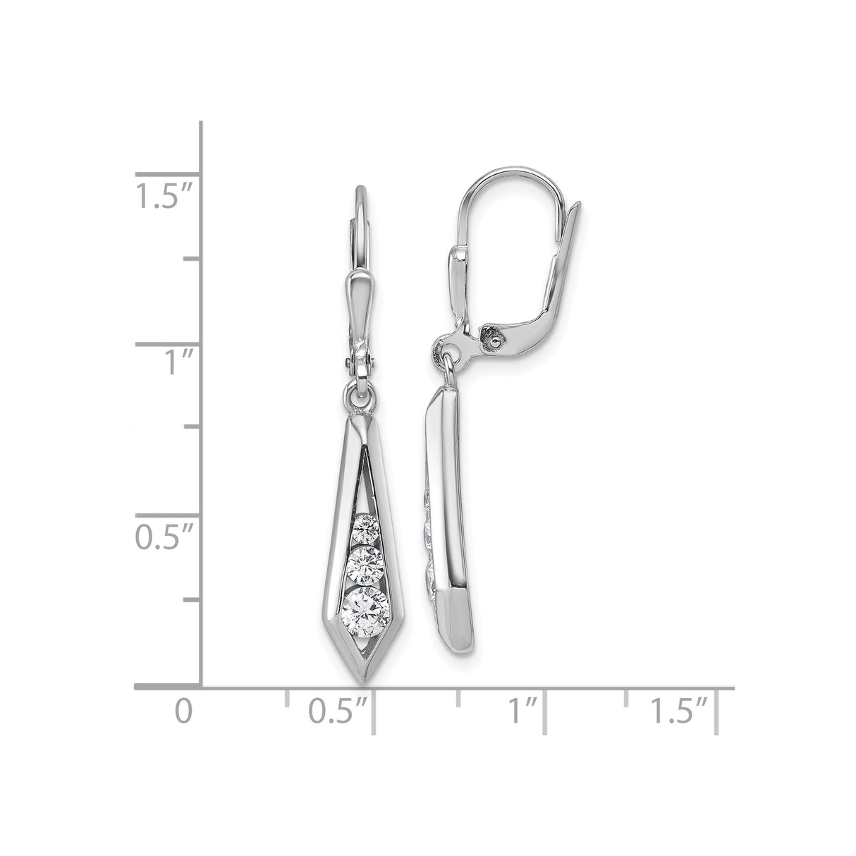 Sterling Silver Drop Earrings with Graduated Round Cubic Zirconia, Leverback Dangle Design