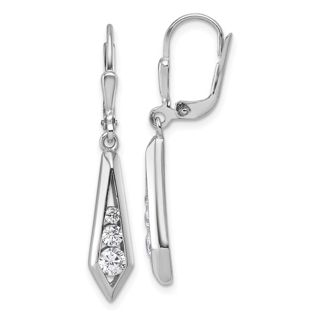 Sterling Silver Drop Earrings with Graduated Round Cubic Zirconia, Leverback Dangle Design
