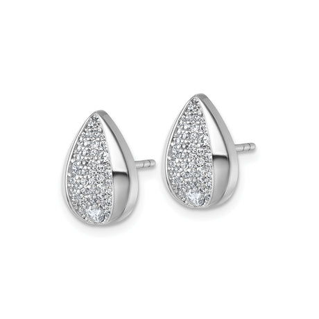 Sterling Silver Teardrop Stud Earrings With Pave CZ