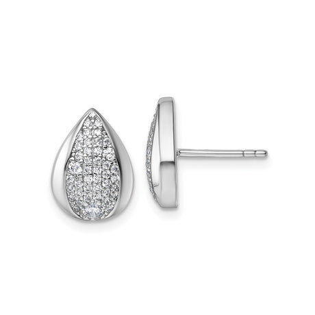Sterling Silver Teardrop Stud Earrings for Women with Pavé Cubic Zirconia, Rhodium Plated Modern Design, Elegant Bridal Jewelry for Wedding, Everyday Wear, Formal Look, Minimalist Fashion Accessory