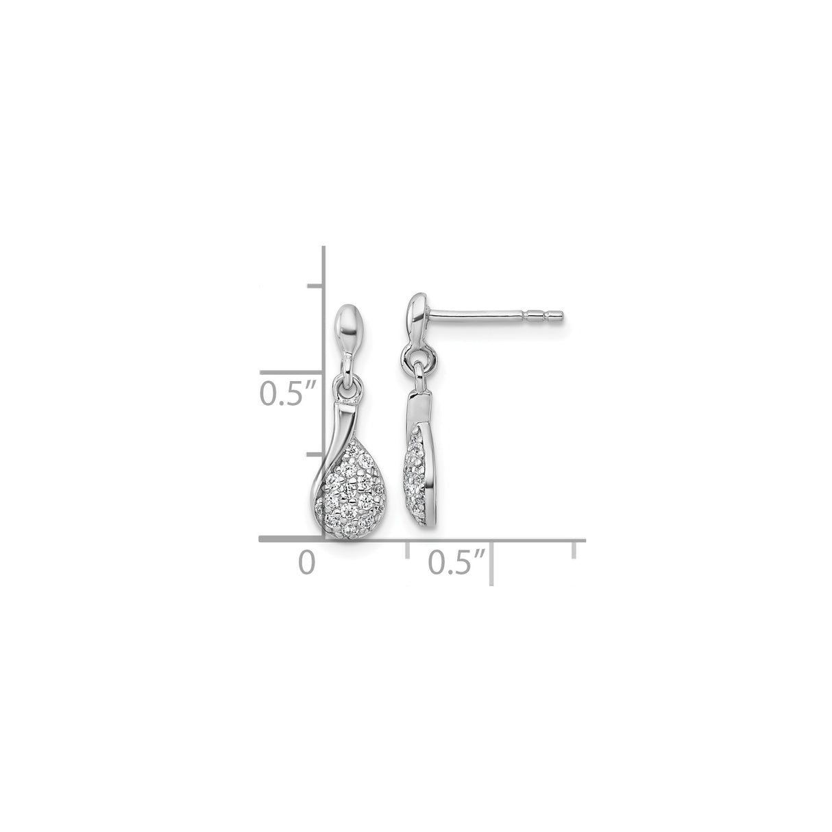 Sterling Silver Teardrop Dangle Earrings with Cubic Zirconia, Rhodium Plated Drop Design