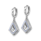 Sterling Silver Dangle Hoop Earrings with Cubic Zirconia, Rhombus Drop, Geometric Design