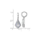 Sterling Silver Dangle Hoop Earrings with Cubic Zirconia, Rhombus Drop, Geometric Design