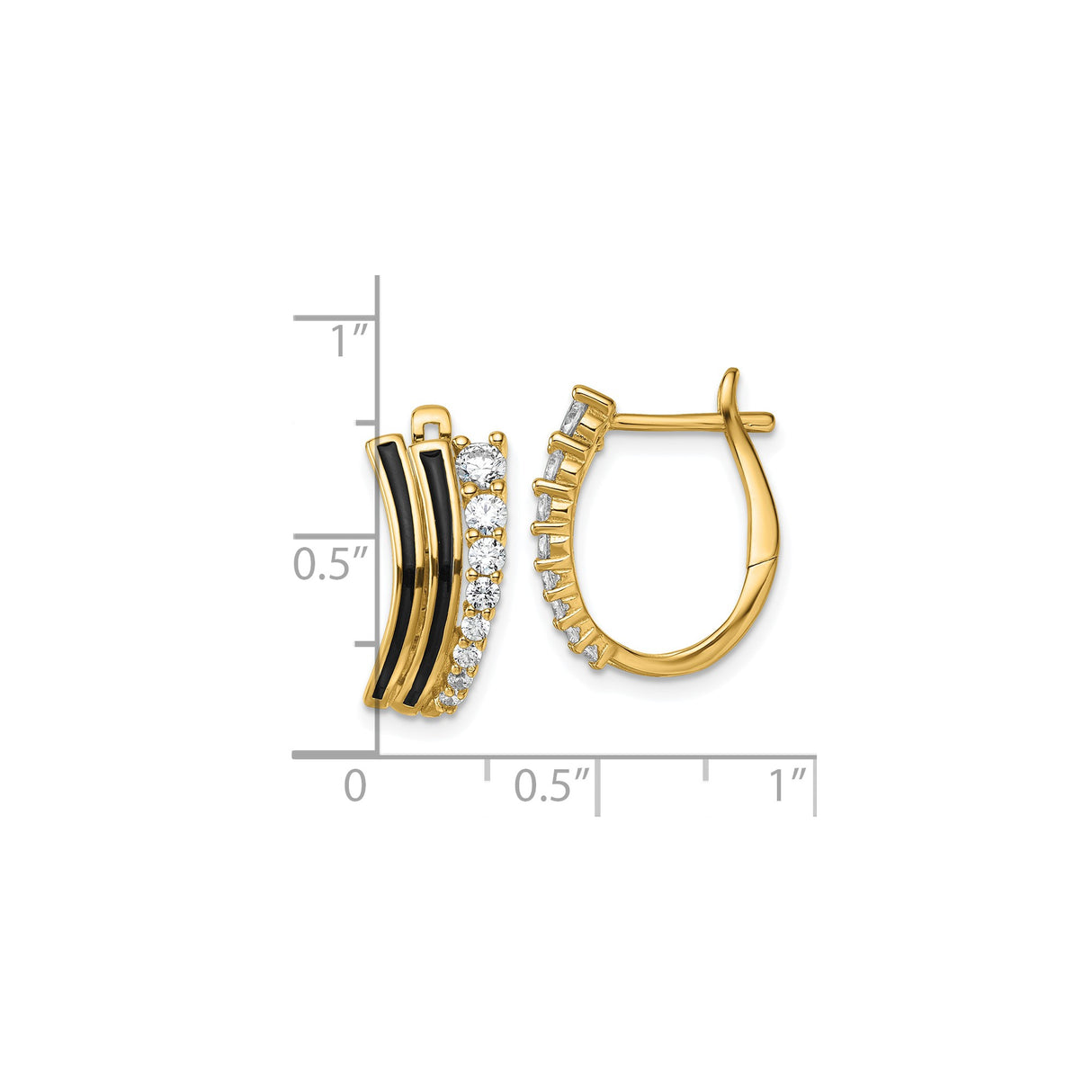 Sterling Silver Hoop Earrings with Black Enamel and Cubic Zirconia, Triple Row Design for Women