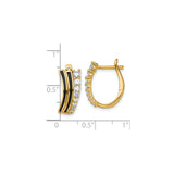 Sterling Silver Hoop Earrings with Black Enamel and Cubic Zirconia, Triple Row Design for Women