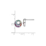 Sterling Silver Stud Earrings with Rainbow Cubic Zirconia and Double Open Circle Design