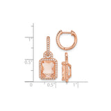 Sterling Silver Dangle Earrings with Emerald Cut Peach Glass and Cubic Zirconia Halo Design