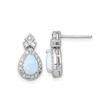 Sterling Silver Teardrop Stud Earrings for Women with Pear Opal Center, Cubic Zirconia Halo, Diamond Bow Accent, Rhodium Plated Elegant Bridal Formal Jewelry, Timeless Design for Evening Wear