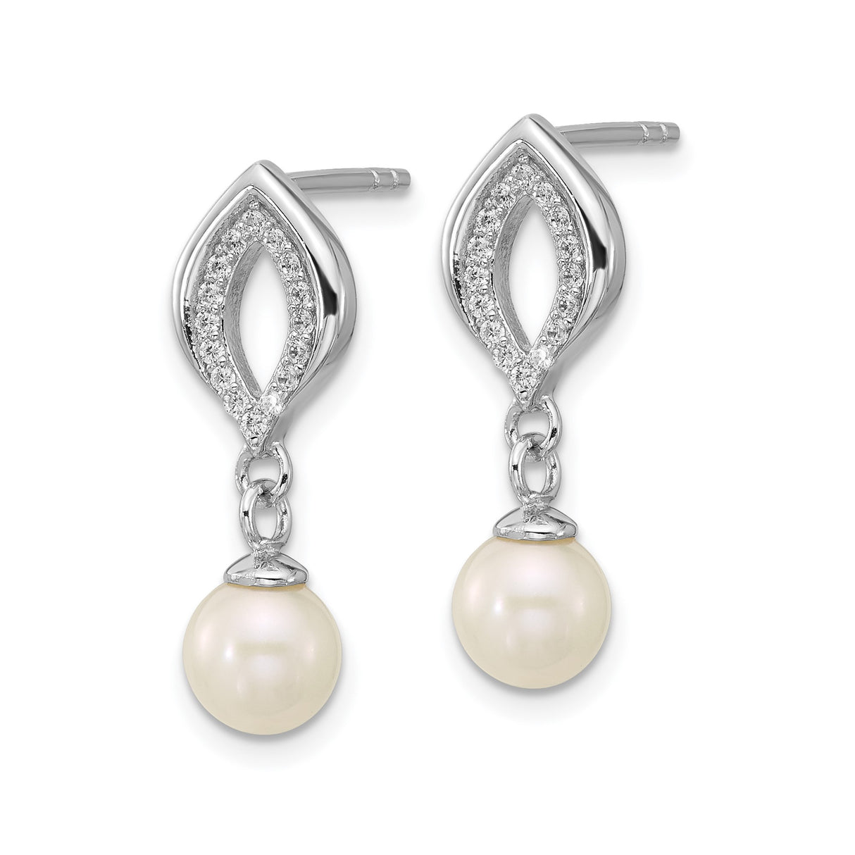 Sterling Silver Drop Earrings with Cultured Freshwater Pearls and Cubic Zirconia, Bridal Style