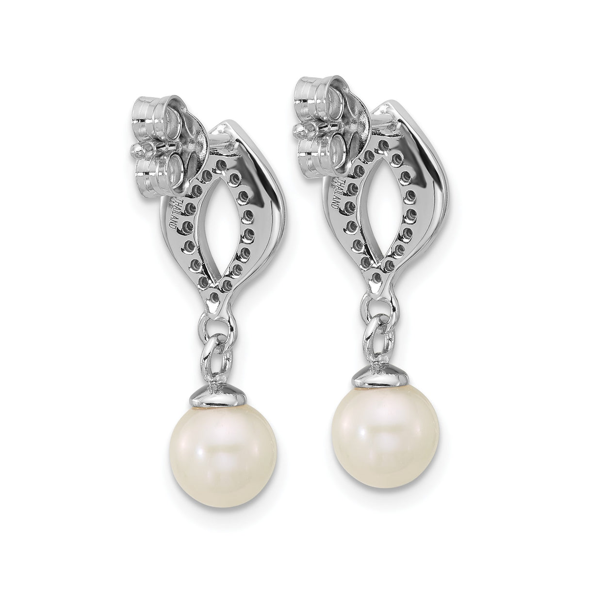 Sterling Silver Drop Earrings with Cultured Freshwater Pearls and Cubic Zirconia, Bridal Style