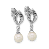 Sterling Silver Drop Earrings with Cultured Freshwater Pearls and Cubic Zirconia, Bridal Style
