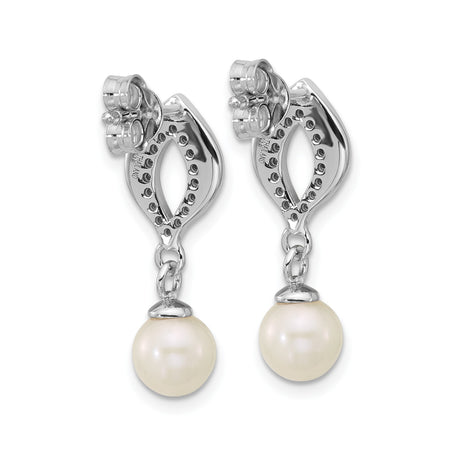 Sterling Silver Drop Earrings with Cultured Freshwater Pearls and Cubic Zirconia, Bridal Style
