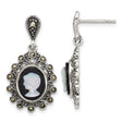 Sterling Silver Cameo Drop Earrings with Black Agate, Mother of Pearl, and Marcasite Accents