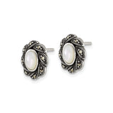 Sterling Silver Floral Stud Earrings with Mother of Pearl and Marcasite Accents