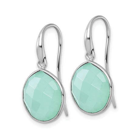 Sterling Silver Dangle Earrings with Faceted Chalcedony, Bezel Set Hook Style