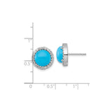 Sterling Silver Turquoise Stud Earrings With CZ Halo