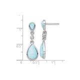Sterling Silver Dangle Earrings with Pear Shaped Larimar and Cubic Zirconia, Coastal Style