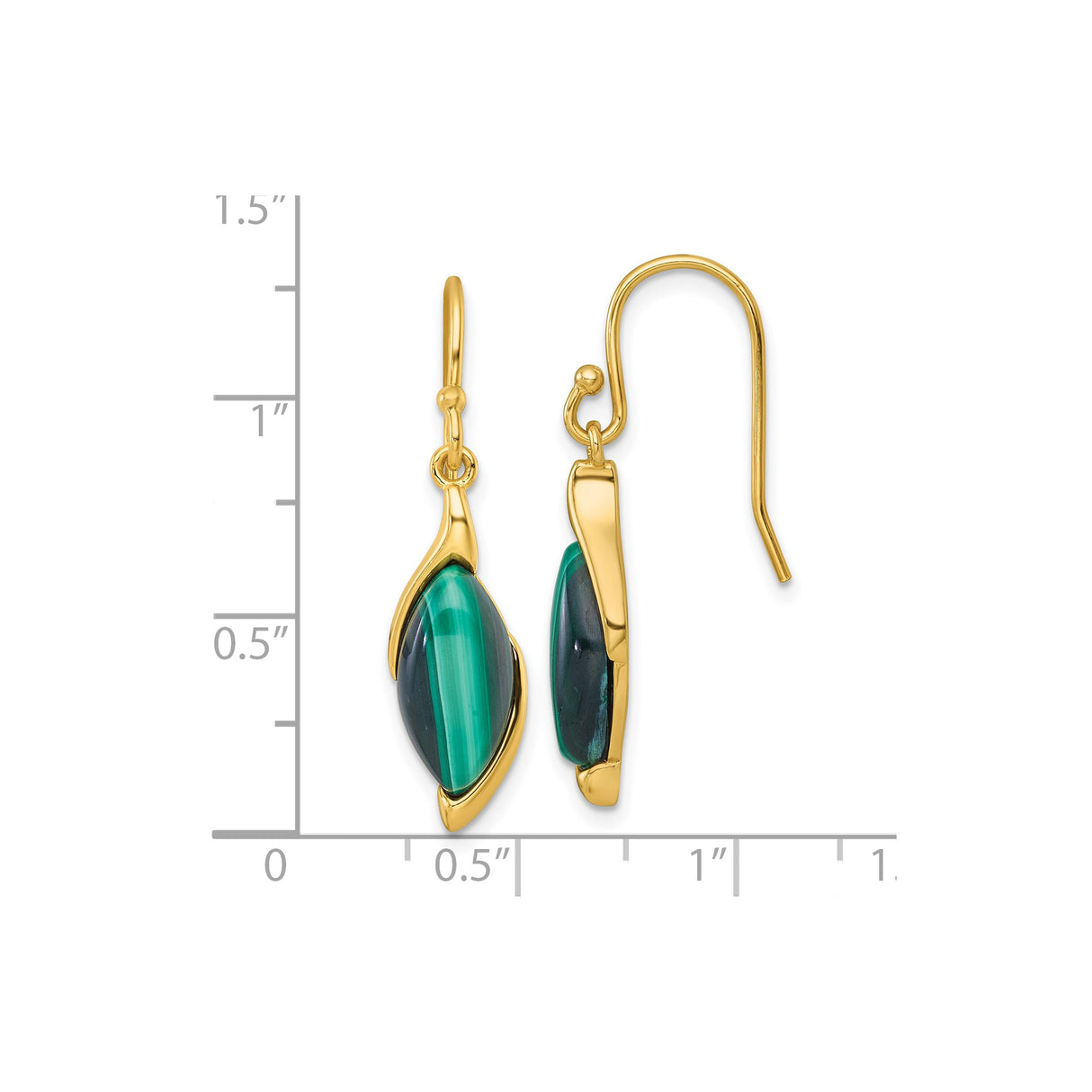 Sterling Silver Drop Earrings with Malachite Marquise Stones, Leaf Design Dangle Jewelry