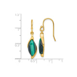 Sterling Silver Drop Earrings with Malachite Marquise Stones, Leaf Design Dangle Jewelry