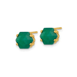 Sterling Silver Hexagon Green Chalcedony Stud Earrings, Faceted Gemstone, Minimalist Style