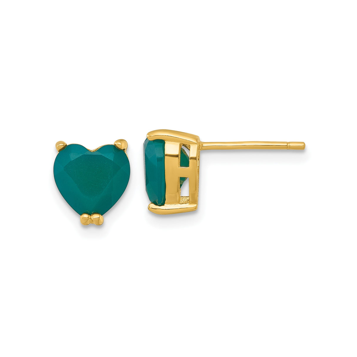 Sterling Silver Heart Stud Earrings with Chalcedony, Gold-Plated, Romantic Design for Women