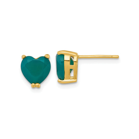 Sterling Silver Heart Stud Earrings with Chalcedony, Gold-Plated, Romantic Design for Women