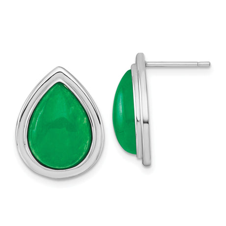 Sterling Silver Teardrop Stud Earrings for Women with Green Gemstone Inlay, Jade Quartz Cabochon, Minimalist Silver Studs, Elegant Everyday Earrings, Modern Natural Stone Jewelry