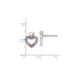 Sterling Silver Open Heart Stud Earrings with Multicolor Cubic Zirconia for Women