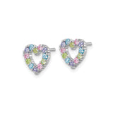 Sterling Silver Open Heart Stud Earrings with Multicolor Cubic Zirconia