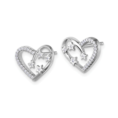 Sterling Silver Heart and Star Stud Earrings with Cubic Zirconia Accents