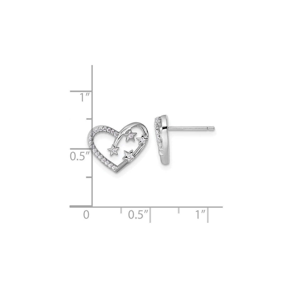 Sterling Silver Heart and Star Stud Earrings with Cubic Zirconia Accents
