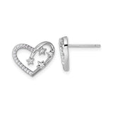 Sterling Silver Heart and Star Stud Earrings with Cubic Zirconia Accents